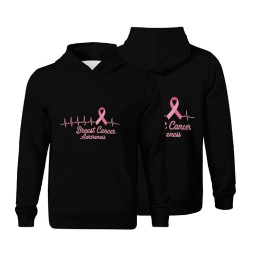 Kids Pink Ribbon Breast Cancer Awareness Breast Cancer Gifts Boys Girls Lightweight Kangaroo Pocket Fleece Hoodies