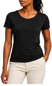 Leif Nelson Damen T-Shirt Slim Fit, 100% Baumwolle, Rundhals-Ausschnitt, Figurbetontes Basic Kurzarm-Shirt für Damen, Alltag & Freizeit, Atmungsaktives Sommer-Oberteil Schwarz Größe M