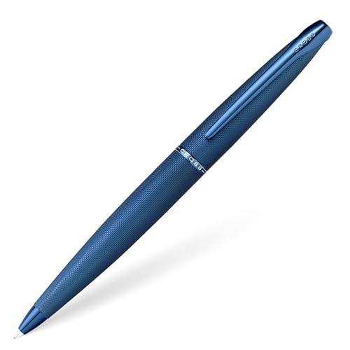 Image of Cross ATX Premium Sandblasted Dark Blue Ballpoint Pen - Sleek Metal Design, Polished Accents, Medium Point, Black Ink, Luxury Gift Box Included