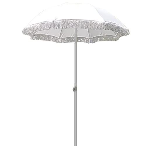 CHEVVY 140cm Weißer Sonnenschirm Mit Neigung, Strand Sonnenschirm UV-Schutz, Garten Sonnenschirm Mit Quaste, Tisch Sonnenschirm Schirm, Ohne Basis