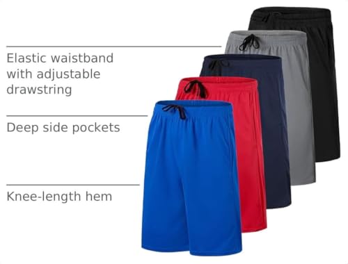 Image of 5 Pack Boys' Mesh Athletic Shorts Basketball Kids Soccer Sports Pockets