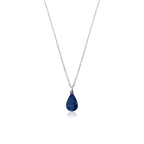Blue Sodalite Stone Dainty Handmade Pendant Necklace Sterling Silver 16 18 or 20 Inch Chain - Simple Delicate Minimalist Jewelry Gift for Women by RUMI SUMAQ