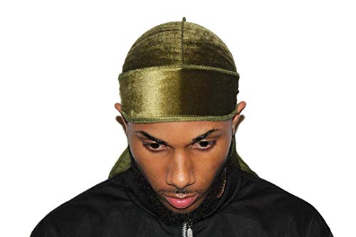 Drippy Rags | Velvet Durags (10 Colors) 360 Waves Luxury Hypebeast Long Straps Looks Great Long Lasting (Olive Green)