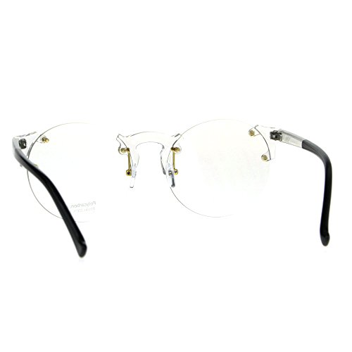 PASTL Round Circle Clear Lens Glasses Rimless Clear Frame Color Tip UV 4003