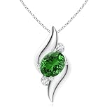 Angara Lab Grown Emerald Pendant for Women | Lab-Grown Shell Style Oval Emerald and Lab Diamond...