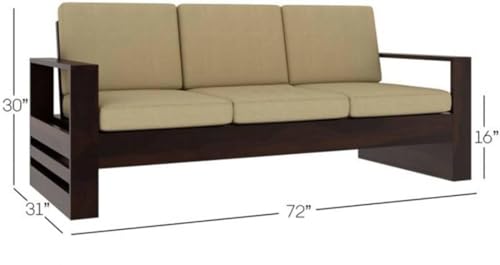 Image of Sheesham Wood 3-Person Sofa for Living Room Home || Solid Wood 3 Seater Sofas Without Small Cushion Furniture for Guest Room Office (Walnut Finish)