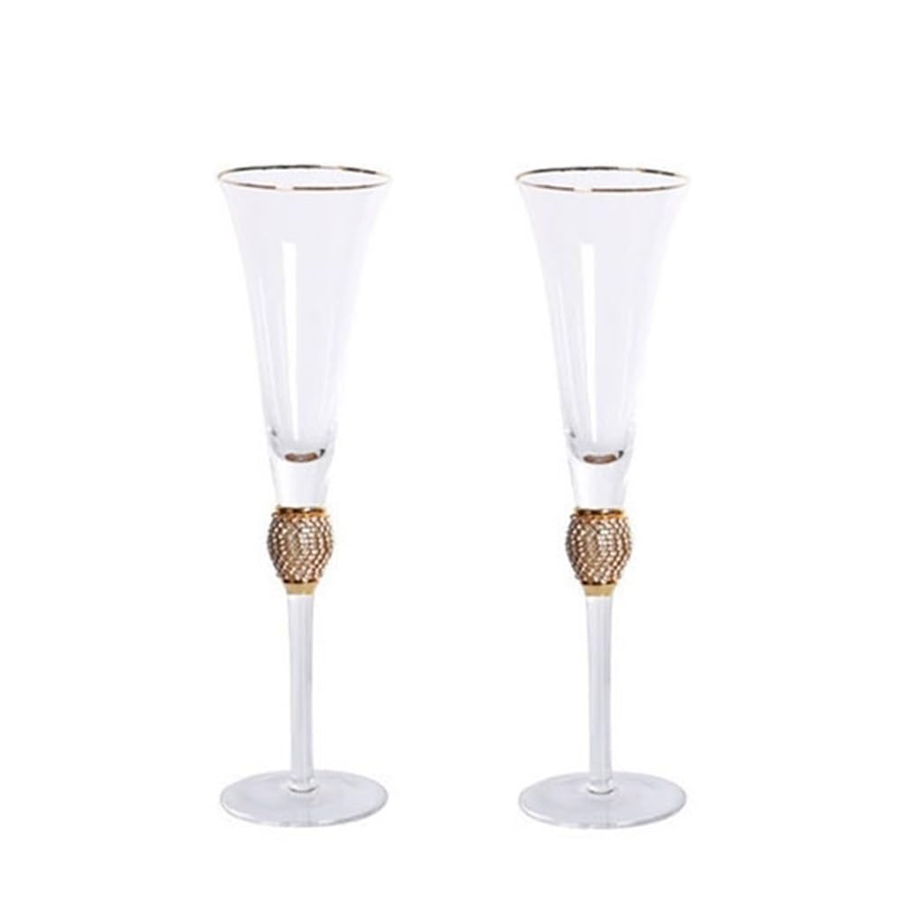 Flauta de champán Copa de champán con boca dorada, juego 2 copas cristal, capacidad 7,44 oz for reuniones empresa Fiesta