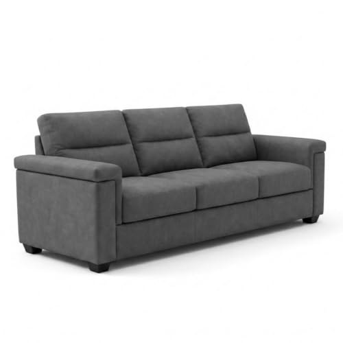 Image of FURNY Parker 3 Seater Fabric Sofa Set with Velvet Finish | Durable Comfort | Ideal for Living Room | Modern Design (Dark Gray)