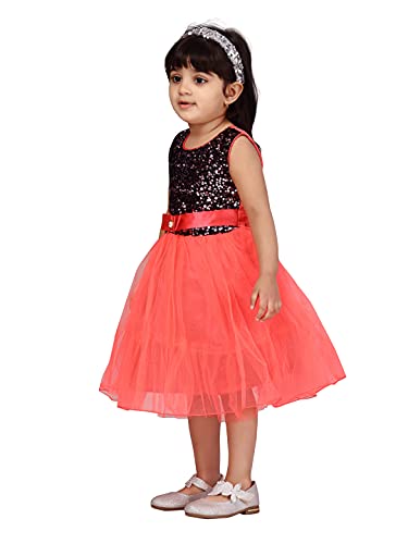 Image of MUHURATAM Girl's Net Fit and Flare Knee-Length Dress