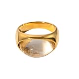 OAKKY Mujeres Acero Inoxidable Elegancia Única Vintage Retro Anillo de Piedra Transparente Llamativo Banda de Boda Oro Talla 17