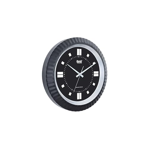 Image of Ajanta Luxury Black Wall Clock 2637 (15 Inch) - Elegant Silent Sweep Quiet Mechanism - Modern Minimalist Home Decor