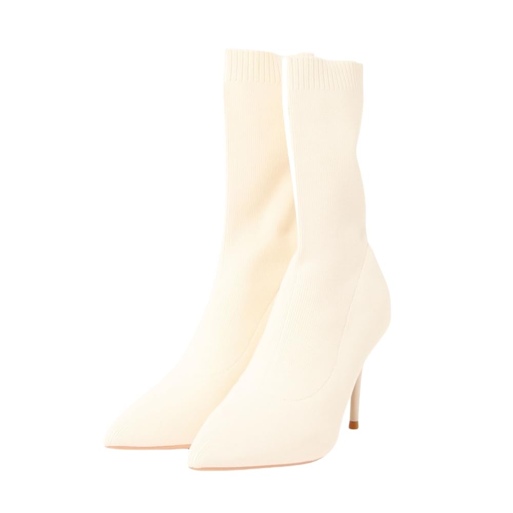 Socks boots pin heel short boots heels ladies boots heels 14cm pin peels pointed sexy adult elegant beautiful stretch knit boots beautiful line stretch socks boots (beige, 24.5cm)