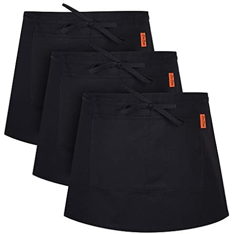 Waist Apron, Black Waiter Waitress Aprons with 2 Pockets Bistro Restaurant Gardening Half Apron for Men and Women (3, Black) Cover