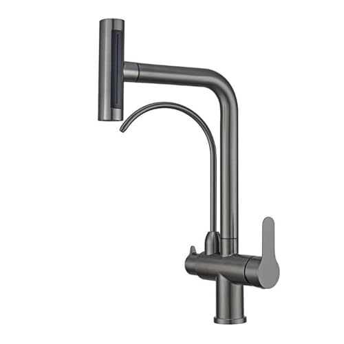 Mitigeur cuisine 3 voies douchette extractible eau chaude froide filtrée gris
