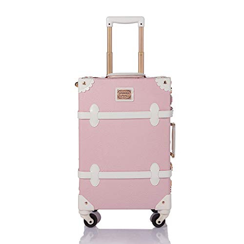 COTRUNKAGE Women Pink Vintage Luggage Floral Cute Trolley Suitcases for Travel (24"(Check-in), Embossed Pink)2