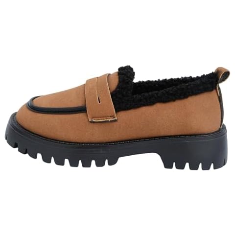 WAJCSHFS Loafers for Women Lug Sole with Stitched Detail Chunky Heeled Loafers Womens Walking Shoe Slip On Platform Loafer C Brown Cover