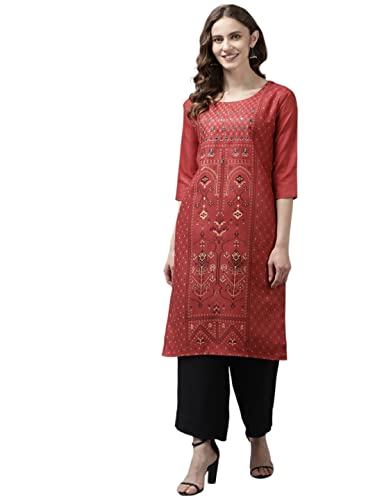Aarika Women’S Cotton Regular Tunic Shirt (Kurti-W-Mg-9103_Red_L)