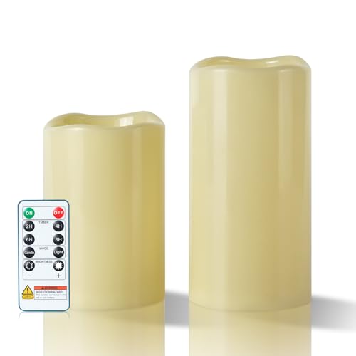 Image of 5plots Large Outdoor Waterproof Flameless Candles Ivory 4 inchx6 inchx8 inch Set of 2
