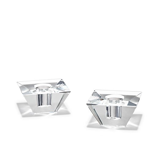Glass Taper Candle Holders - Clear Glass, Square Modern Design, 1.5
