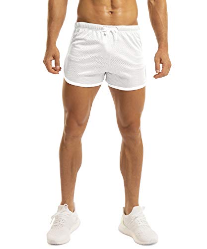 Ouber Men's Workout Racing Short Shorts with Elastic Drawsting (A-White,S)
