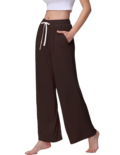 Image of Veseacky Women's Wide Leg Lounge Pants Yoga Pajamas Comfy Stretch Drawstring Pajamas Puls Size Dance Bottoms S-4XL