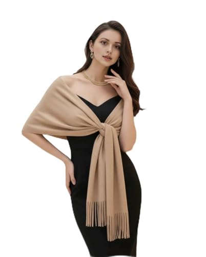 LA FERANI Damen Kaschmir Schal dünn leicht Herbst Winter 200x70 Kaschmirschal beige extra geschmeidig formelle Anlässe Casual stilvoll elegant einfarbig Uni Farbe Damenschal...