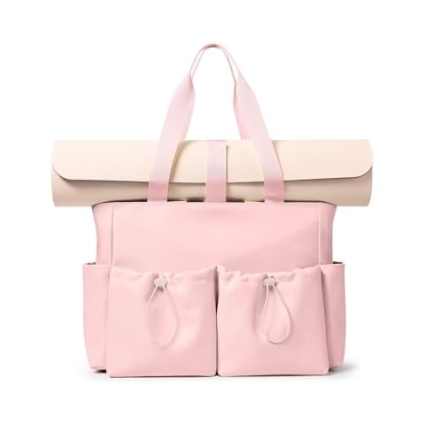 KALIDI Yoga Mat Bag Gym Bag for Women Tote with Pockets, Workout Bag Handbag with Zipper for Travel Sport Work Commute, Pink Cover