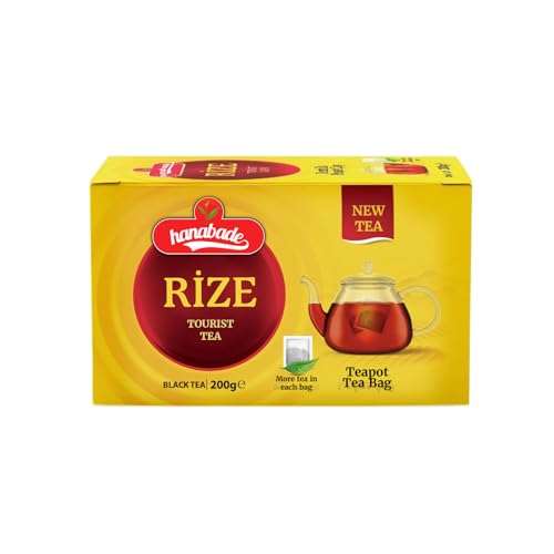 Hanabade Rize Tourist Black Tea – Large Teapot Tea Bags, Rich Bright Red Brew, Turkish Black Tea from Rize, 40 Count 200g (7.05 oz) (1)