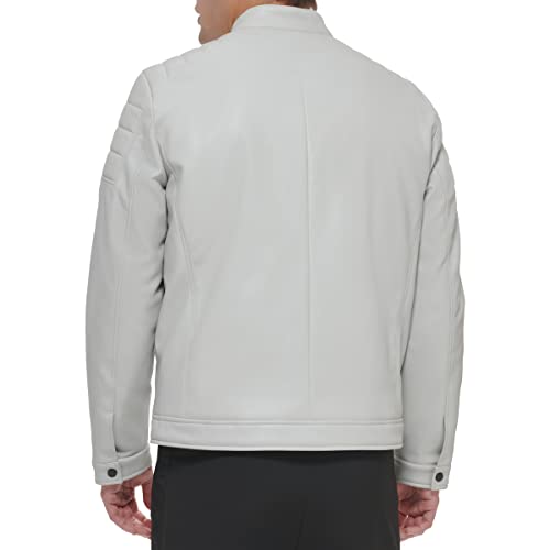 Image of DKNY Men's Mixed Media Faux Leather Puffer Motocross Racer Jacket
