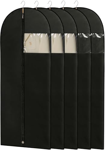 Perber Dress Bags for Gowns, 65 Inches Long Garment Bag for Hanging Clothes Dress Garment Bags Black Dress Bags with Clear Window for Dresses, Coats and Uniforms (Pack of 5)