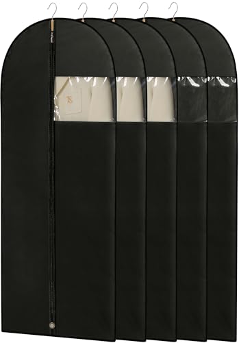 Perber Dress Bags for Gowns, 65 Inches Long Garment Bag for Hanging Clothes Dress Garment Bags Black Dress Bags with Clear Window for Dresses, Coats and Uniforms (Pack of 5)