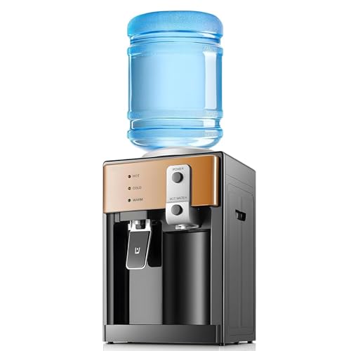 Countertop Water Dispenser, Top Loading Water Cooler for 1.2 to 5 Gallon, 3 Temperature Settings Warm Cold Hot Water Dispenser for Home Office (Gold)