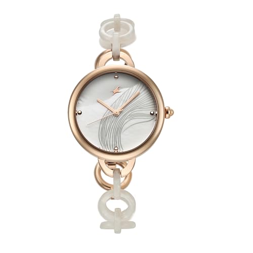 Image of Fastrack Younique Quartz Analog Mother of Pearl Dial Two Toned Pink Acetate & Rose Gold Metal Strap Watch for Girls - 68037KD01