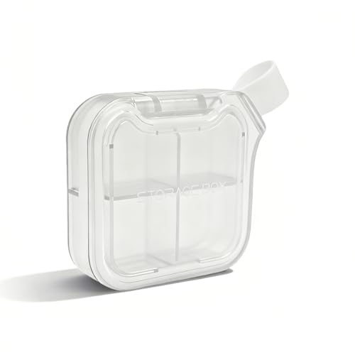 Small Stylish Pill Case, Compact Vitamin Box, Portable Travel Pill Dispenser, 4 Compartments Medications & Supplements Organizer (White)