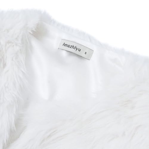 Amazhiyu Women's Faux Fur Cropped Coat Pockets Long Sleeve Open Front Winter Jacket3