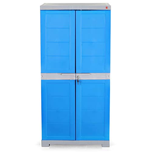 Image of Cello Novelty Big Bookshelf, Blue & Grey | 2 Dustproof Doors | Space Saving Cupboard | Plastic Book Shelf | Multipurpose Book Shelf for Home, Office | Book Organizer for Library