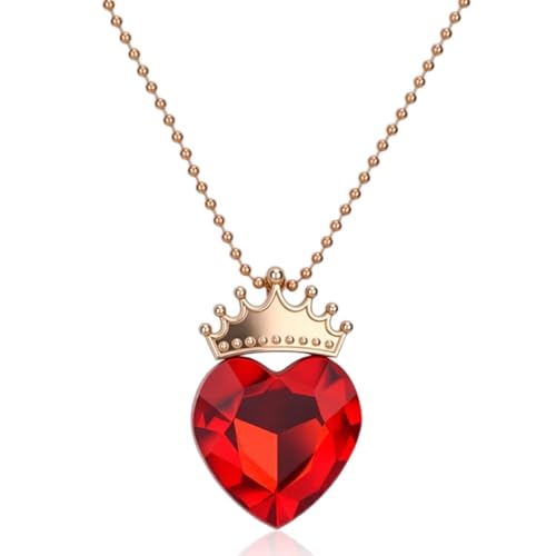 SAVITA Red Heart Necklaces for Women, Heart Crown Pendant Necklace Descendants Costume Jewelry for Women Valentine’s Gift Anniversary Gift