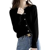 [Maison de TAO] [メゾンドタオ] カーディガン ニット 丸首 クルー ネック ショート 丈 前開き ボタン 付き ハイゲージ ベーシック 羽織り レディース (ブラック, XXL)