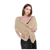 Faux Fur Shawl Wrap, Elegant Wedding Stole, Evening Dress Cover Up (Beige)
