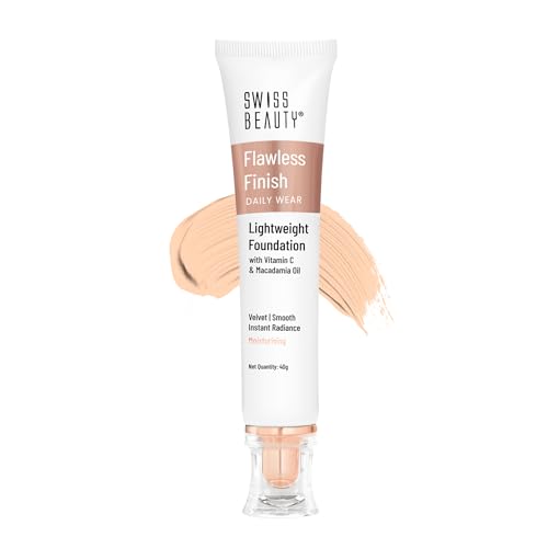 Swiss Beauty Flawless Finish Foundation | Medium Coverage | Lightweight |Oil-Free Formula |Radiant Finish | Shade - 03 Natural Beige, 40gm