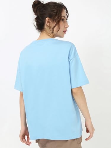 Image of Bewakoof Women's Solid Oversized Fit Half Sleeve Round Neck Cotton Jersey T-Shirt