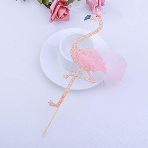 Janou Flamingo Cake Toppers Pink Glitter Flamingo Cupcake Toothpicks With Feather For Wedding Birthday Luau Party Decoration Pack 3Pcs #TOP6