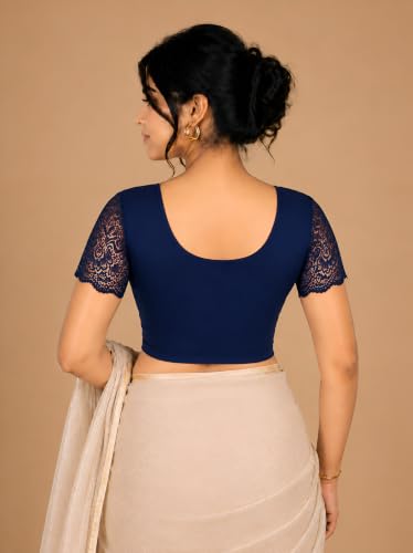Image of Abhi Cotton Readymade Saree Blouse for Women- Half Net Sleeves, Round Neck, Regular-fit, Stretchable, Pull-on Style Blouse