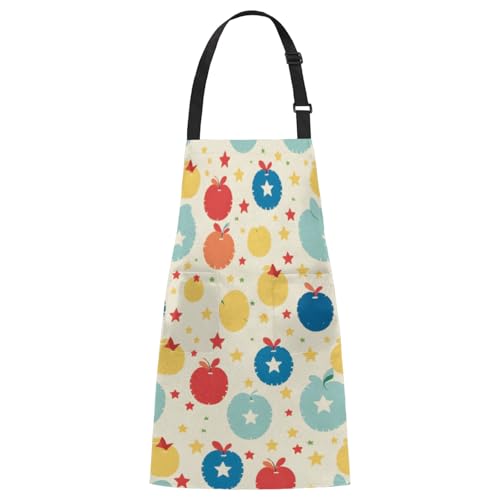 Abstract Star Apples Chef Apron with Pockets Adjustable Shoulder Strap Waterproof Cooking Apron for Kitchen Baking Gardening Pottery Painting