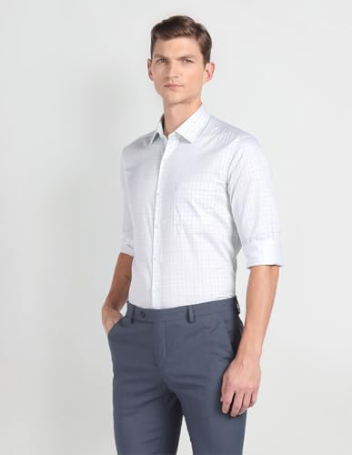 Image of Arrow Men Slim fit Cotton Checked Long Sleeves Cutaway Collar Shirt