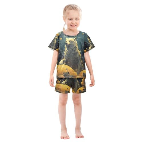 ALAZA Wolf and Lemon Pajama Set Short Sleeve Sleepwear Soft Lounge Nightwear3
