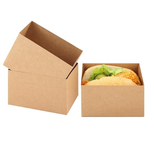 Bakbania 60 Pieces Kraft Paper Sandwich Take Out Boxes Containers Sandwich Cake Boxes Mini Burger Boxes for Toast, Donuts, Sandwiches(Brown)