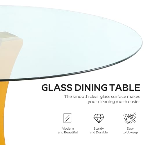 Image of 7-Piece Dining Table Set with 47In Tempered Glass Table and 6 Velvet Upholstered Chairs, Modern Scandinavian Furniture for Dining Room Kitchen(Yellow&Gold)