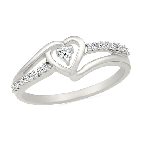 Sterling Silver Round Diamond Heart Promise Ring (1/10 cttw)Size 4.5 Cover