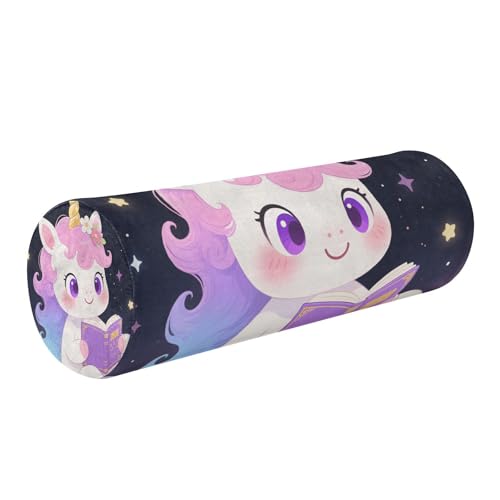 EtherSpher Cute Cartoon Pink Unicorns Decorative Bolster Pillow Spa Cervical Pillow for Neck Pain Cylinder Neck Back Cushion Lumbar Roll Support Pillow almohada para Cuello
